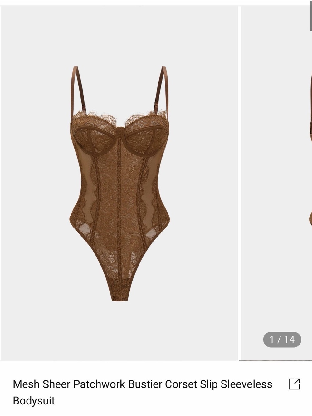 NWT Micas Sheer Lace Bustier Bodysuit in Brown